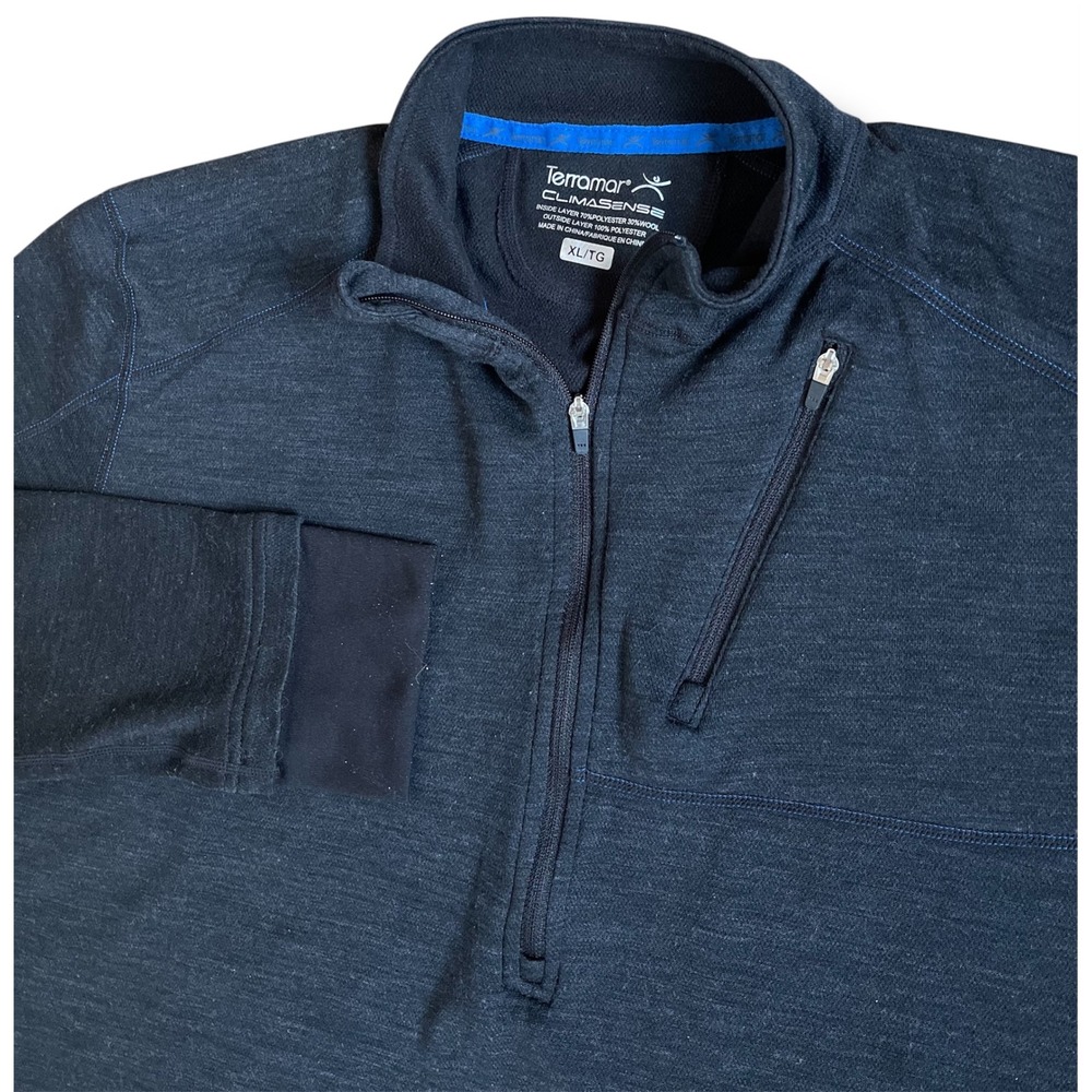 Terramar Climasense Mens XL 1/4 Zip Pullover Wool Blend Charcoal Heather‎ Gray